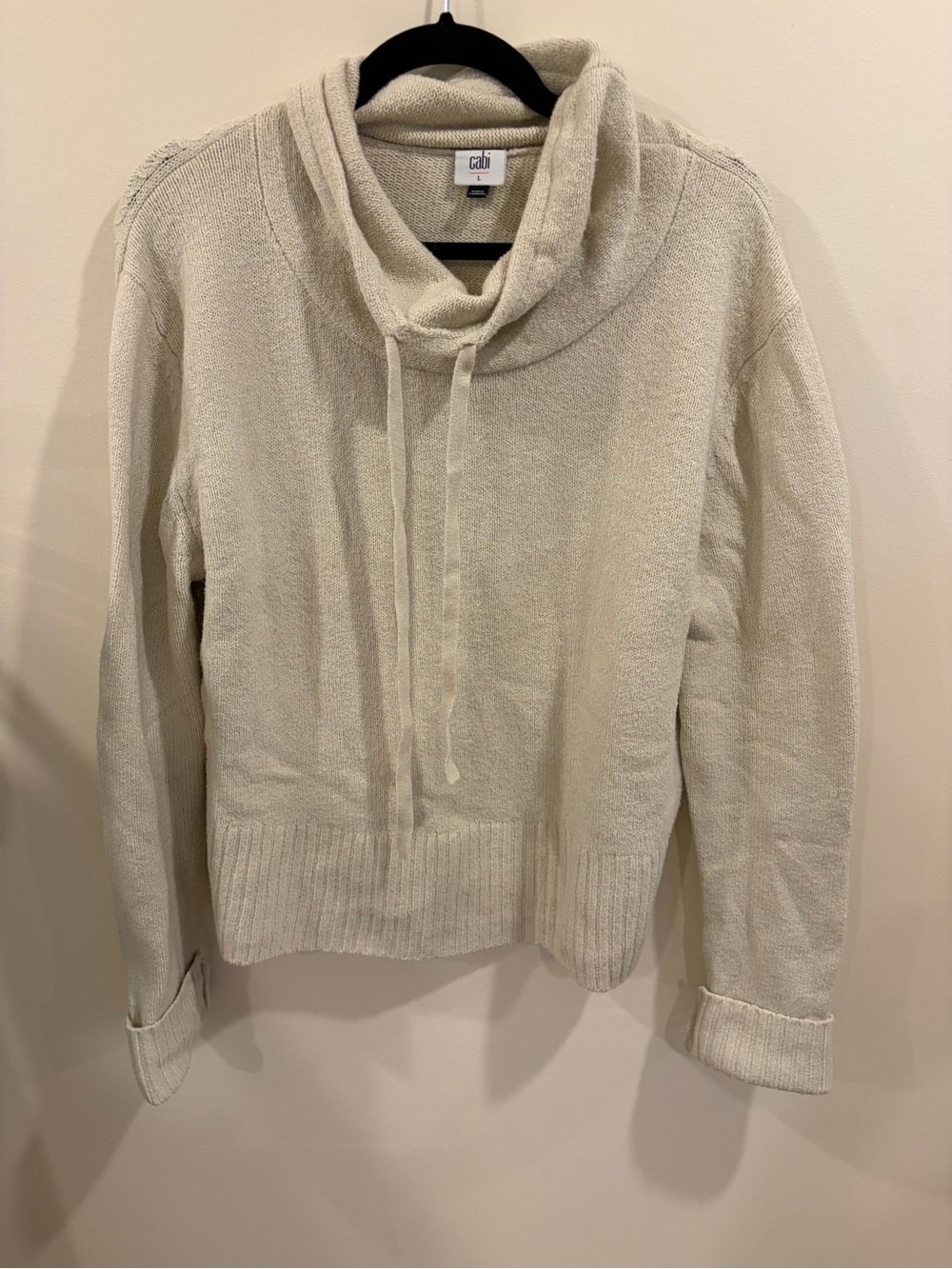 CAbi Cream Turtleneck Drawstring Sweater Size L Style# 4603